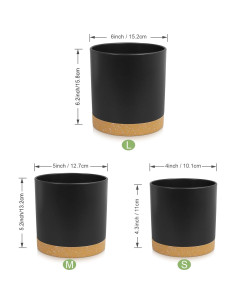 Conjunto de 3 Macetas Cilíndricas WSMKSZ 10.2-15.2 cm Negro 2