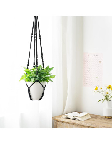 Colgador de Plantas de Macramé Mkono 109 cm Negro para Macetas 30 cm