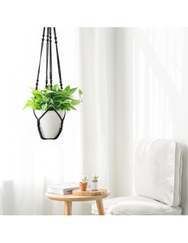 Colgador de Plantas de Macramé Mkono 109 cm Negro para Macetas 30 cm
