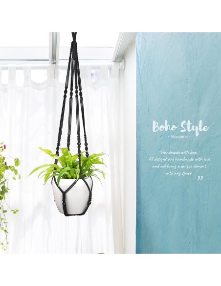 Colgador de Plantas de Macramé Mkono 109 cm Negro para Macetas 30 cm