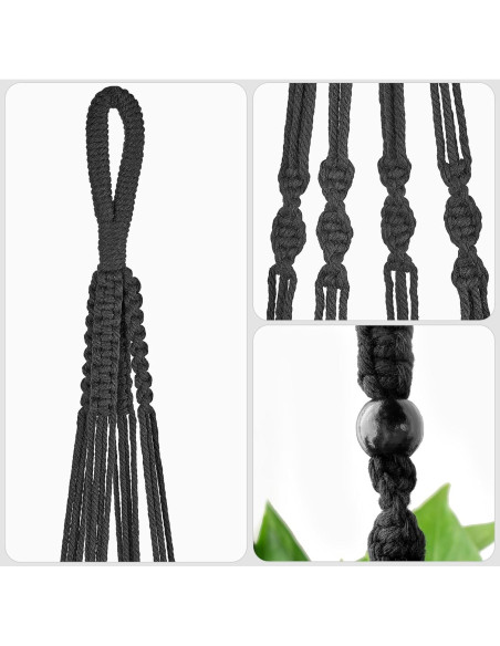 Colgador de Plantas de Macramé Mkono 109 cm Negro para Macetas 30 cm