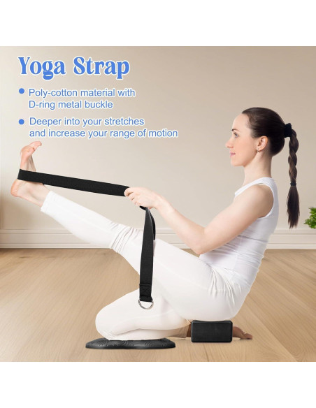 Juego de 5 Accesorios de Yoga RoundFunny - Bloques, Almohadillas y Correa