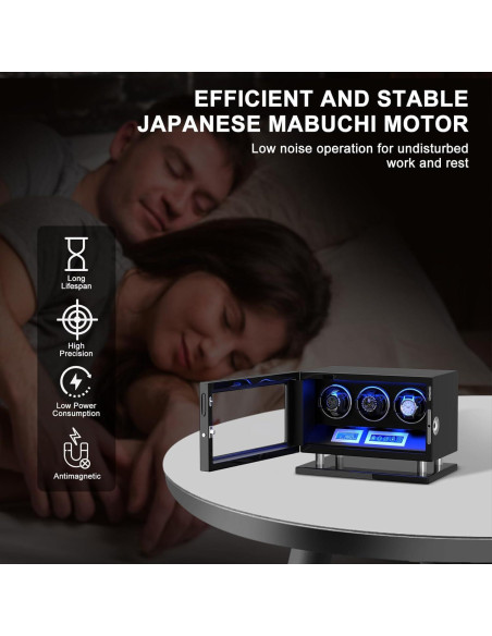DUKWIN Reloj Winder para 3 Relojes Automáticos con Huella