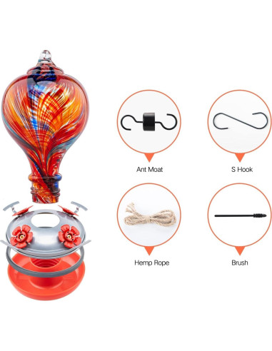 Alimentador de Colibrí Muse Garden de Vidrio Soplado 0.91L