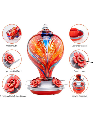 Alimentador de Colibrí Muse Garden de Vidrio Soplado 0.91L