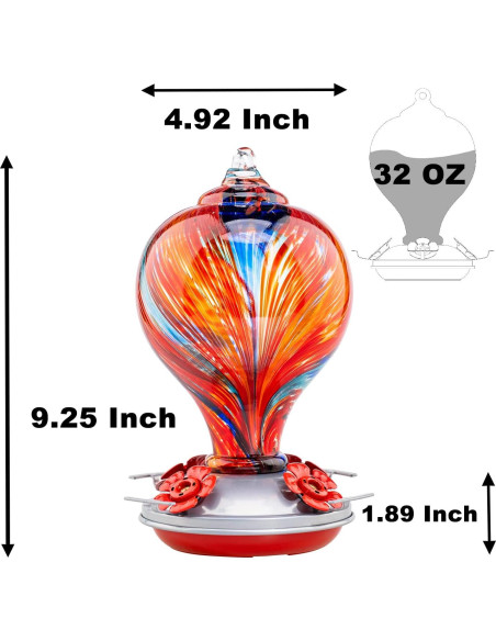 Alimentador de Colibrí Muse Garden de Vidrio Soplado 0.91L Alimentador de Colibrí Muse Garden de Vidrio Soplado 0.91L