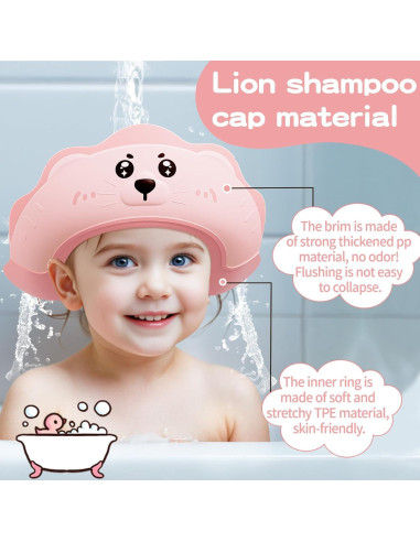 Gorro de Ducha para Bebé Lonlown Ajustable Rosa 38-61 cm