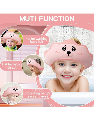 Gorro de Ducha para Bebé Lonlown Ajustable Rosa 38-61 cm