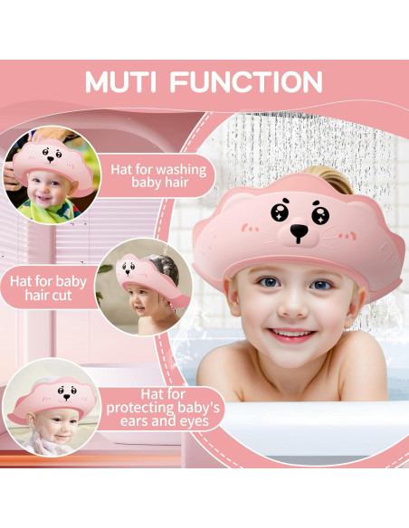 Gorro de Ducha para Bebé Lonlown Ajustable Rosa 38-61 cm
