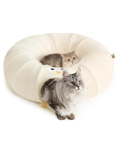 Túnel Cama para Gatos EHEYCIGA Beige 2 en 1 con Cojín Lavable