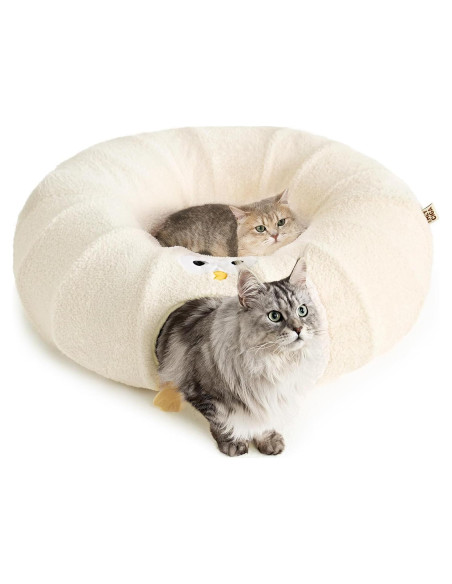 Túnel Cama para Gatos EHEYCIGA Beige 2 en 1 con Cojín Lavable