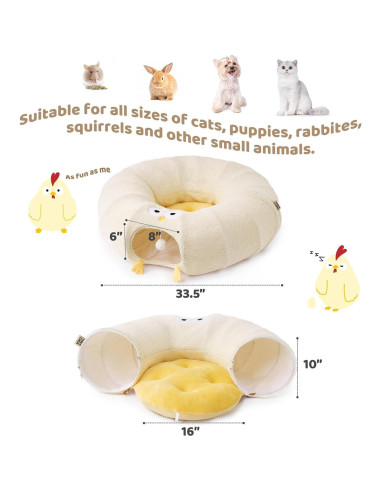 Túnel Cama para Gatos EHEYCIGA Beige 2 en 1 con Cojín Lavable