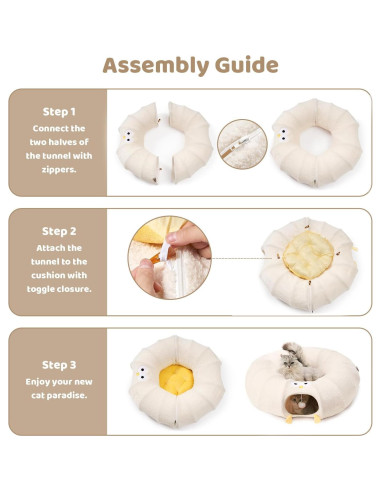 Túnel Cama para Gatos EHEYCIGA Beige 2 en 1 con Cojín Lavable