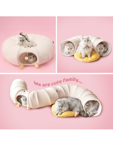 Túnel Cama para Gatos EHEYCIGA Beige 2 en 1 con Cojín Lavable