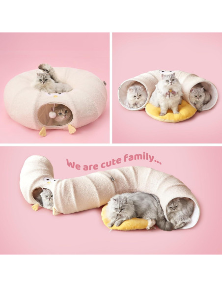 Túnel Cama para Gatos EHEYCIGA Beige 2 en 1 con Cojín Lavable