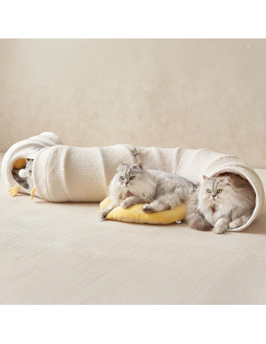 Túnel Cama para Gatos EHEYCIGA Beige 2 en 1 con Cojín Lavable