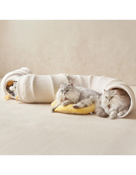 Túnel Cama para Gatos EHEYCIGA Beige 2 en 1 con Cojín Lavable