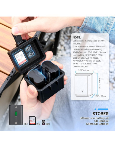 Estuche Compacto JJC para 2 Baterías DSLR y Tarjetas de Memoria