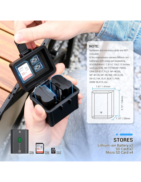 Estuche Compacto JJC para 2 Baterías DSLR y Tarjetas de Memoria
