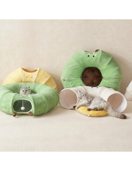 Túnel Cama para Gatos EHEYCIGA Beige 2 en 1 con Cojín Lavable