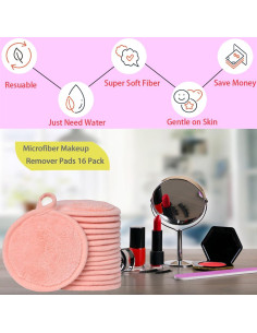 Discos Desmaquillantes Reutilizables BloomSesame 16 Pack Microfibra 8.9 cm Coral 2