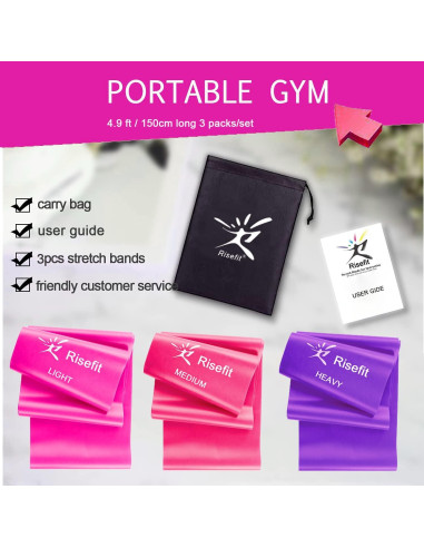 Juego de Bandas de Resistencia Risefit 3 Niveles Sin Látex 1.52m
