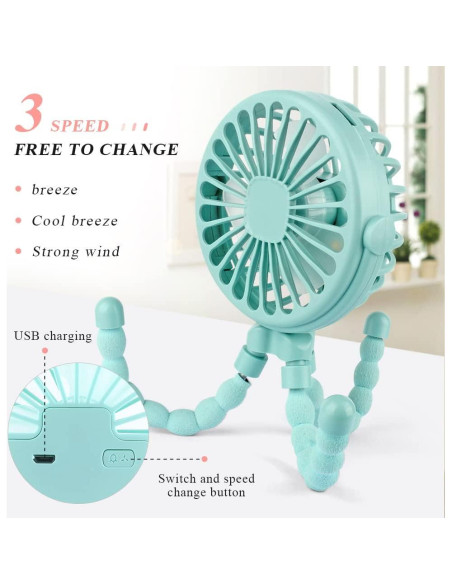 Ventilador Portátil Suteng con Trípode Flexible y Luz LED