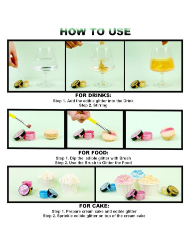 Brillo Comestible para Bebidas ERCorArt - 12 Colores 4g