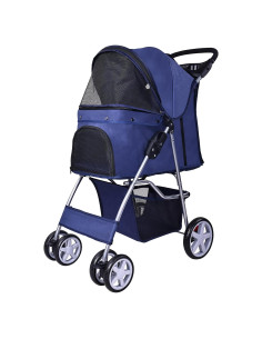 Carrito para Mascotas Elevon Plegable 4 Ruedas Azul