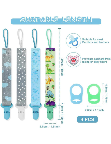 4 Clips de Chupete para Bebé con Adaptadores de Silicona