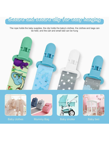 4 Clips de Chupete para Bebé con Adaptadores de Silicona