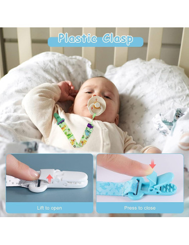 4 Clips de Chupete para Bebé con Adaptadores de Silicona