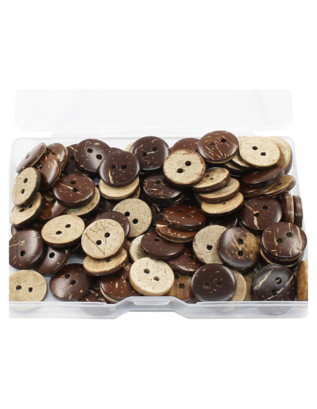 100 Botones de Concha de Coco Natural Kemcatui 15mm 2 Agujeros