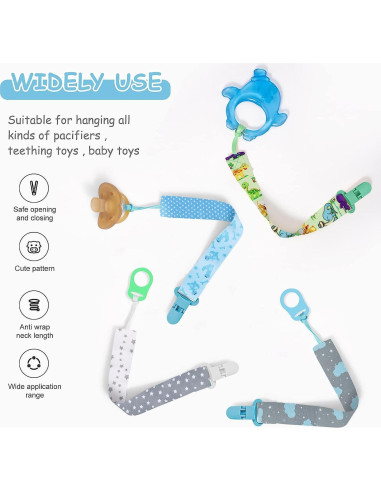 4 Clips de Chupete para Bebé con Adaptadores de Silicona
