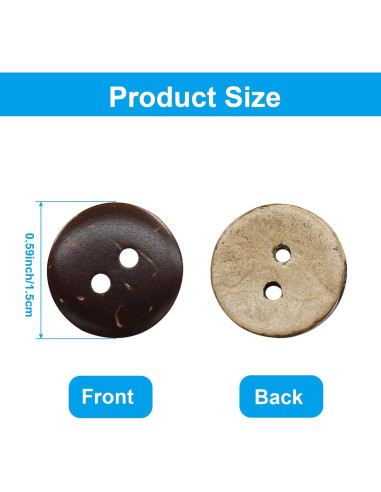 100 Botones de Concha de Coco Natural Kemcatui 15mm 2 Agujeros