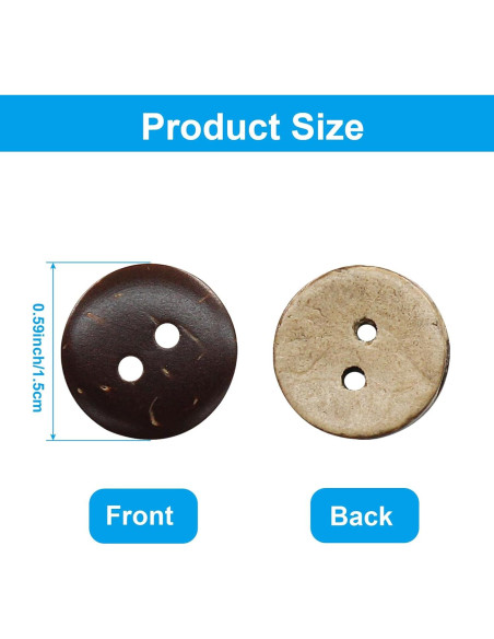 100 Botones de Concha de Coco Natural Kemcatui 15mm 2 Agujeros