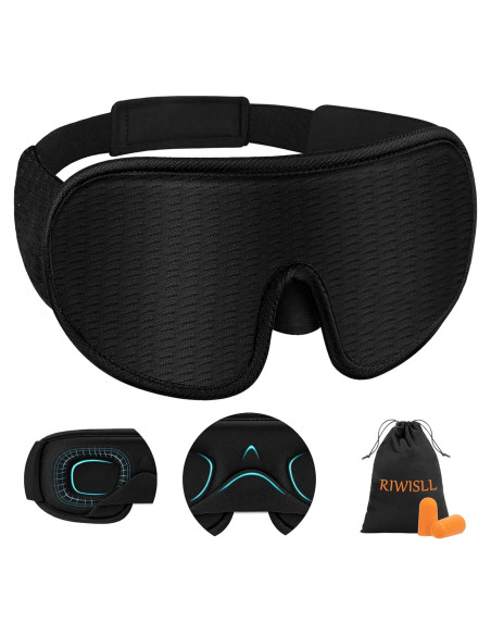 Máscara para dormir RIWISLL 3D negra 100% bloqueadora de luz Máscara para dormir RIWISLL 3D negra 100% bloqueadora de luz