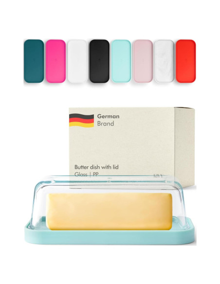 Plato de Mantequilla de Vidrio KIVY Turquesa con Tapa Hermética