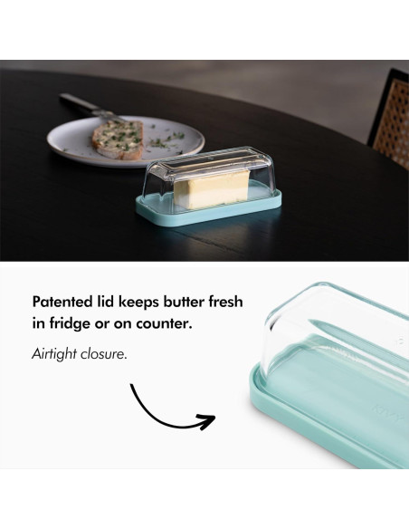 Plato de Mantequilla de Vidrio KIVY Turquesa con Tapa Hermética