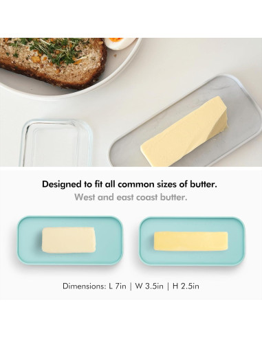 Plato de Mantequilla de Vidrio KIVY Turquesa con Tapa Hermética