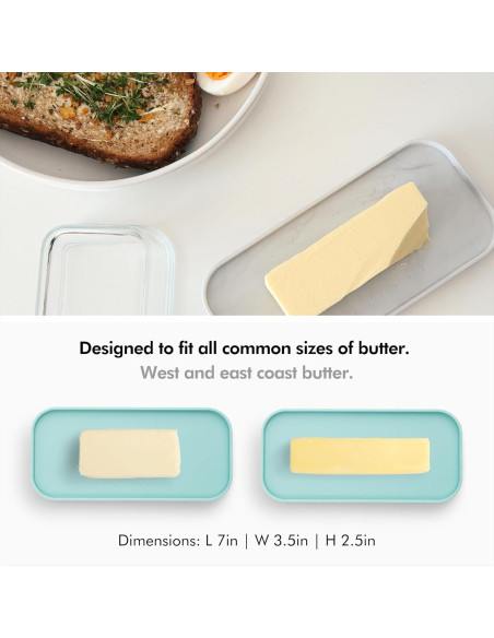 Plato de Mantequilla de Vidrio KIVY Turquesa con Tapa Hermética