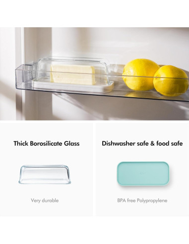 Plato de Mantequilla de Vidrio KIVY Turquesa con Tapa Hermética