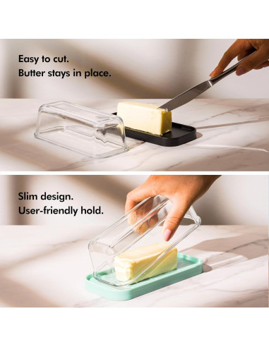 Plato de Mantequilla de Vidrio KIVY Turquesa con Tapa Hermética