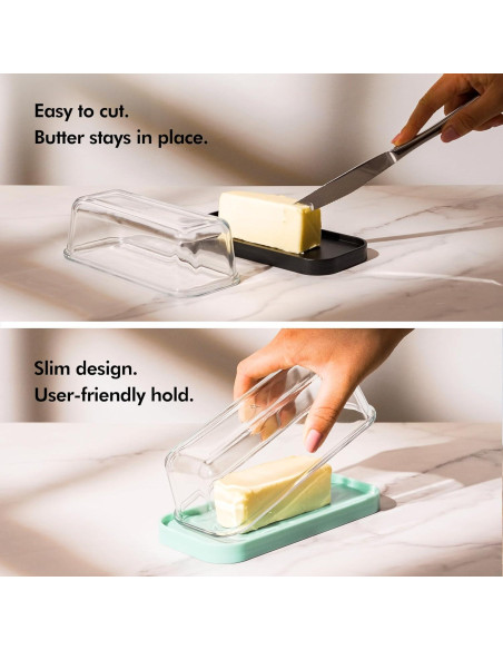 Plato de Mantequilla de Vidrio KIVY Turquesa con Tapa Hermética