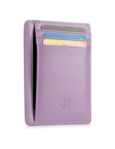 Tarjetero delgado RFID de cuero minimalista para mujeres