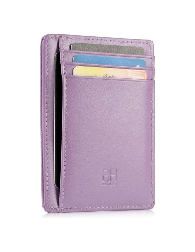 Tarjetero delgado RFID de cuero minimalista para mujeres