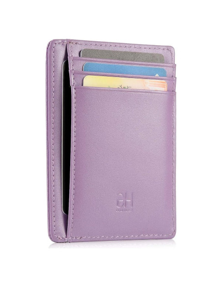 Tarjetero delgado RFID de cuero minimalista para mujeres