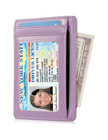 Tarjetero delgado RFID de cuero minimalista para mujeres