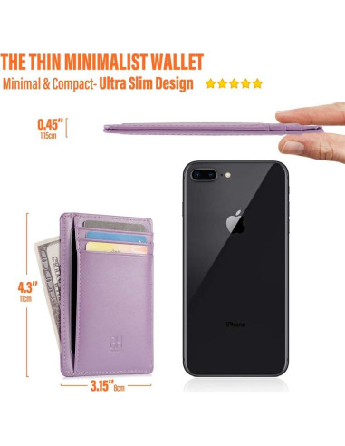 Tarjetero delgado RFID de cuero minimalista para mujeres