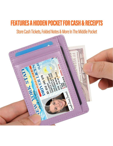 Tarjetero delgado RFID de cuero minimalista para mujeres